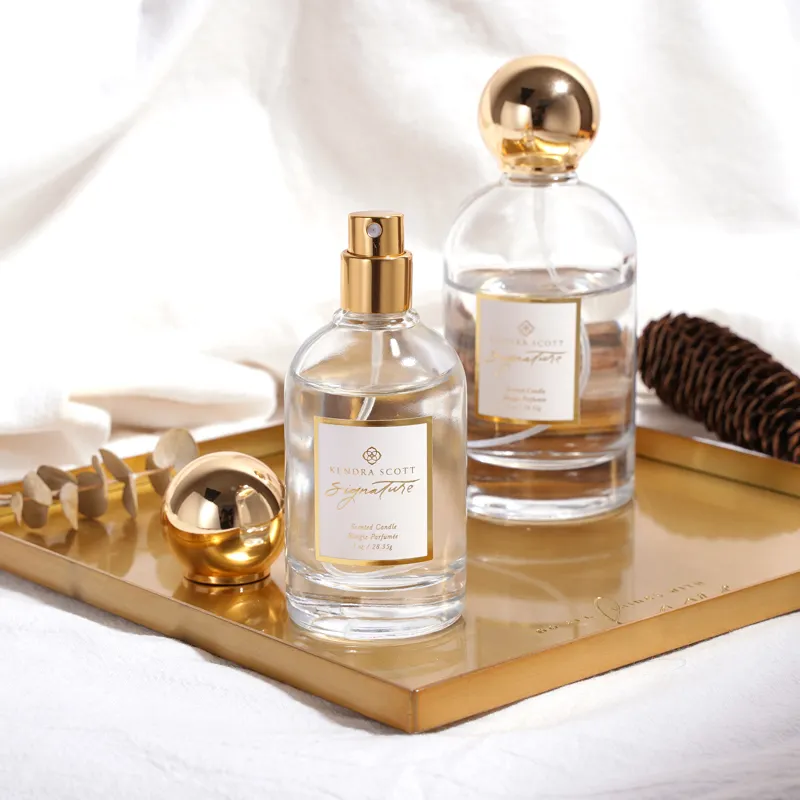 Garrafa de perfume de luxo feminina, garrafa de vidro redonda vazia para perfume de ouro, 50ml/100ml