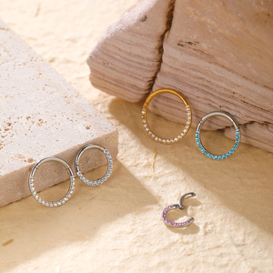 Lingchee, venta al por mayor, acero quirúrgico 316L, tabique nasal, Clicker, segmento con bisagras, anillos para la oreja, Piercing con circonitas pavimentadas hacia adelante - Product Image 2