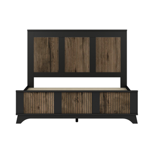 Wooden Platform <b>Queen</b> <b>Size</b> <b>Bed</b>, Modern Platform <b>Bed</b> with Wooden Strip Decoration, Plywood Slats Support - Product Image 3