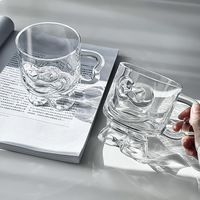 Tasse à café en verre sur pied, transparente, à paroi simple, compatible micro-ondes et lave-vaisselle, pour boissons chaudes et froides