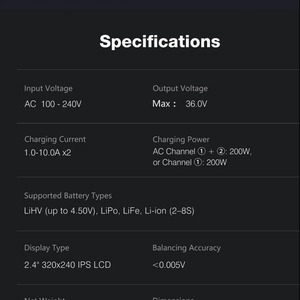 เครื่องชาร์จแบตเตอรี่ RC แบบสองช่องสัญญาณ AC 200W รุ่น Up13 พร้อมหน้าจอสี HD ขนาด 2.4 นิ้ว - Product Image 2