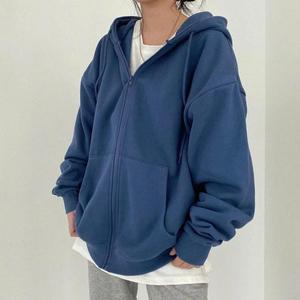 Custom High Vintage Long Sleeve Embroidery Streetwear Thick <strong>Hooded</strong> Loose Oversized <strong>Zip</strong> up Hoodie - Product Image 1