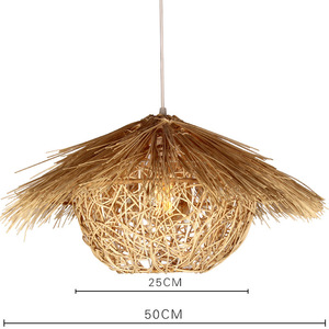 Lustre en rotin, bambou tissé rond, E27, tête simple, style sud-est asiatique, luminaire suspendu pour restaurant, balcon - Product Image 2