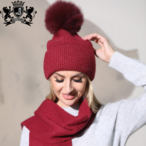 Janefur 2026 Nouveauté : <span class=keywords><strong>Ensemble</strong></span> <span class=keywords><strong>bonnet</strong></span> et écharpe en angora avec <span class=keywords><strong>pompon</strong></span> en fourrure, couleur assortie, pour <span class=keywords><strong>femme</strong></span> - Product Image 5