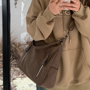 กระเป๋าโท้ทผู้หญิงเมอร์ลาดความจุขนาดใหญ่ ปิดด้วยซิป สีทึบ กระเป๋าถือสำหรับเดินทางทุกวัน สีเทา สีน้ำตาล สีดำ - Product Image 3