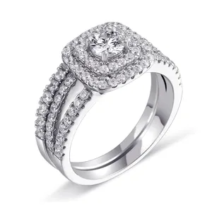 925 Sterling Zilveren 1 Ct. Zirconia Diamond Split Shank Frame Bridal Ringen Sieraden