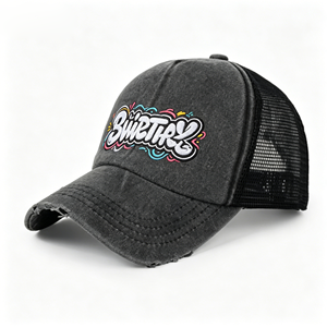 Custom Structured Snap Back Polyester Cotton Embroidery Patch <b>Flat</b> Brim Snapback Caps Mesh Trucker <b>Hat</b> - Product Image 2