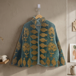 Veste bomber en velours brodée Suzani à motif floral, style vintage, été, automne, hiver, en coton, faite à la main, style bohème, prix de gros - Product Image 3