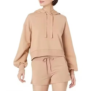 Conjunto de 2 Piezas para Mujer, Casual, con Capucha, Color Sólido, Manga Tres Cuartos, Corte Holgado, Tejido de Algodón Transpirable, para Primavera/Verano - Product Image 5