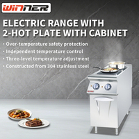Peralatan Memasak Hemat Energi Kompor Listrik Kompak Stainless Steel dengan 2 Tungku dan Kabinet untuk Toko Makanan