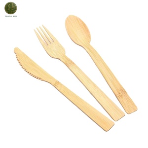 Set di posate in bambù biologico usa e getta (cucchiaio, forchetta, coltello) certificato FSC, senza sostanze chimiche, senza BPA, non tossico, compostabile, ecologico, sicuro, all'ingrosso - Product Image 2