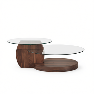 Mesa de centro moderna de doble capa de vidrio y nogal para muebles de sala de estar - Product Image 1