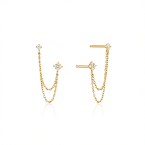 Pendientes de Estrella Chapados en Oro con Cadena de Circonitas para Mujer, Joyería de Moda para Fiesta, Acabado en Aleación de 18K - Product Image 1