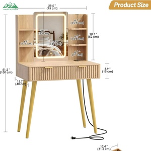 Mesa de Maquillaje Convertible Wayon Eco de Madera Maciza, Escritorio con Espejo Iluminado Plegable, 3 Niveles de Iluminación Ajustables, para Apartamento o Supermercado - Product Image 6