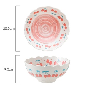 Juego de Tazones de Porcelana Cerámica con Diseño de Cerezas y Limones, Borde Festoneado, Aptos para Microondas, Estilo Ins, para Ensaladas, Arroz, Postres, Uso Familiar y <span class=keywords><strong>Infantil</strong></span> - Product Image 5