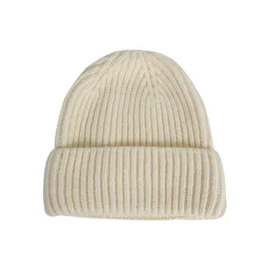 Gorro de punto de invierno con puños de ganchillo de Color sólido con logotipo personalizado al por mayor de alta calidad para Unisex