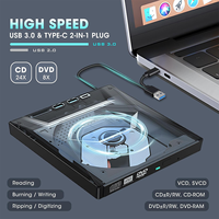 External CD/DVD Burner Player Reader Writer Optical Disk Drive with SD Card Reader and USB 3.0+2.0+Type-C Input Ports for Laptop
