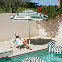 Parasol de jardin moderne rétro rayé personnalisé, imperméable, avec poteau central en aluminium à roulettes, pour terrasse, table ou piscine
