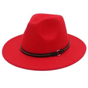 Chapeau Fedora en feutre synthétique de style européen et américain avec large bord et ceinture à rivets métalliques, accessoires de mode pour l'extérieur, chapeaux de cowboy - Product Image 4