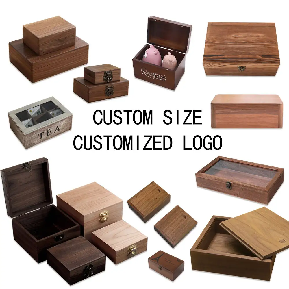 Año Nuevo madera sólida tamaño personalizado MATERIAL PERSONALIZADO logotipo personalizado artesanías cajas ECO caja de madera embalaje