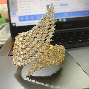 HIBRIDE lüks benzersiz afrika bilezik bileklik yüzük setleri kadınlar için düğün kübik zirkon kristal CZ Dubai gelin takı SetN-1177 - Product Image 4