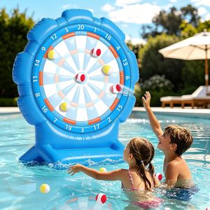 Jeu de fléchettes gonflable bleu pour piscine avec balles collantes - Product Image 1
