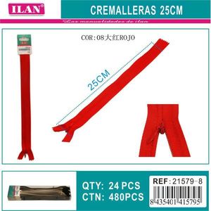 Cerniera invisibile rossa Ilan da 25 cm per cucito e artigianato - Product Image 3