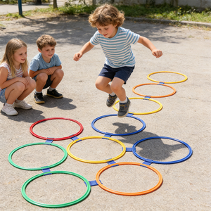 Set di Anelli per Salto Hopscotch in Plastica Resistente, Colore Personalizzabile, Attrezzatura per Allenamento Sensoriale per Bambini, Giocattolo per Parco Trampolino Interno ed Esterno - Product Image 6