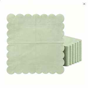 Serviettes en papier festonnées vert sauge, 2 plis, jetables, pour mariage, anniversaire, cocktail, fête, baby shower - Product Image 6
