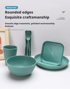 Juego de Tazones de Sopa de Paja de Trigo al por Mayor, Cuchillo, Tenedor, Cuchara, Palillos y Vajilla Portátiles para el Hogar - Product Image 5