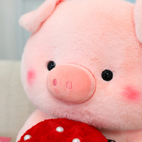 Penjualan langsung dari pabrik mainan mewah babi merah muda duduk babi lucu dengan buket bunga mainan boneka binatang empuk boneka babi