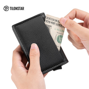 TILONSTAR TVC201 Fashion RFID Credit Card Wallets Business Card <b>Holder</b> Leather Aluminum Pop up Wallet for Men Best Gift-Giving - Product Image 5