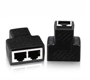 RJ45 1 Ke 2 Port Dual Female Socket Ethernet Connector 8P8C Extender Plug LAN Kabel Jaringan untuk Cat5, Cat5e, Cat6, Cat7