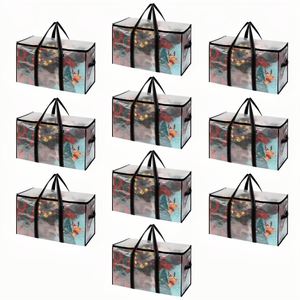 10 Pack Heavy Duty Water Resistant Polypropylene Clear Storage Moving <b>Bags</b> Lid Handles Tag Zippers Extra Large Totes for - Product Image 1