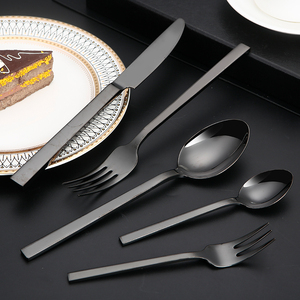 Bộ đồ ăn sang trọng thép không gỉ <span class=keywords><strong>Flatware</strong></span> Bạc Vàng tấm Đen 304 dao muỗng và Ngã Ba gương đánh bóng thiết lập dao kéo - Product Image 5