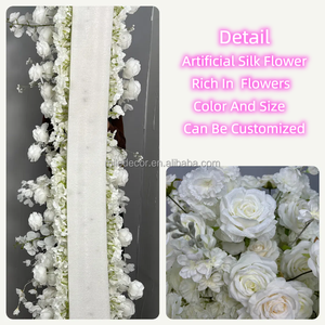 Top qualité mariage Isle ivoire toile de fond arc fleurs rangée soie Rose blanc <span class=keywords><strong>Table</strong></span> fleur coureur pour allée décoration - Product Image 2
