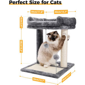 Tempat tidur kucing menggaruk dengan sandaran yang tertutup posting goresan dan bola bermain bagus untuk anak kucing terbuat dari kayu dan kertas - Product Image 2
