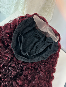 Perruque bouclée birmane bordeaux 5x5 avec fermeture, cheveux humains, dentelle frontale, qualité super double drawn - Product Image 6