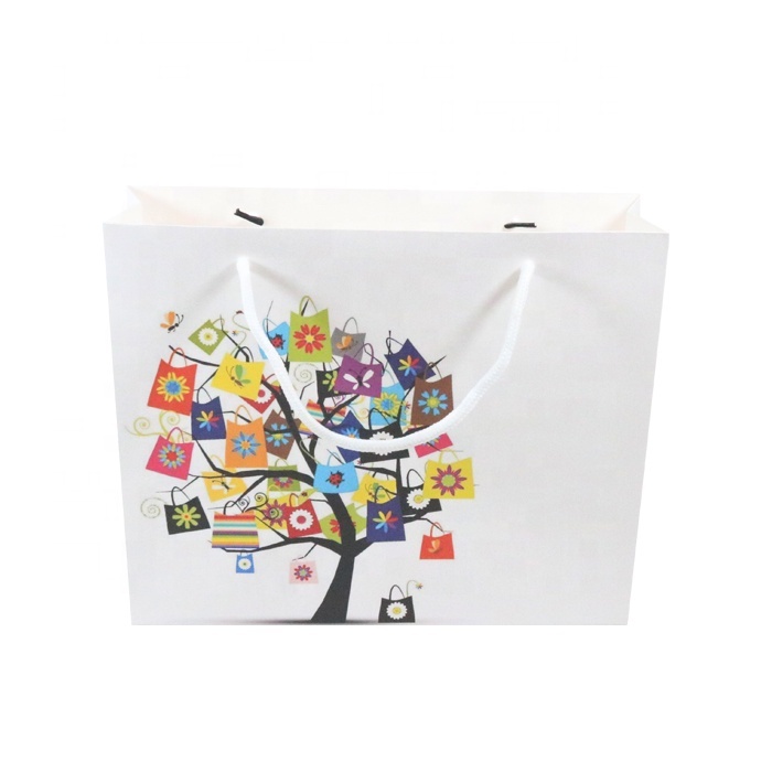 Blanc Mat Stratifié CMYK Impression Publicité Bonbons Sac En Papier Avec Poignée