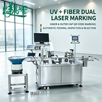 Machine de marquage laser UV et fibre à double tête haute efficacité avec autofocus pour codes QR intérieurs/extérieurs sur bouchons et rejet automatique des bouchons