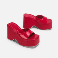 Xinzirain taille personnalisée 35-43 sandales compensées d'été pour dames bout ouvert couleur unie en cuir verni sandales à talons à semelle épaisse pour femmes