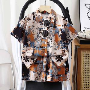 Kinderjongens overhemdset zomer 2026 casual korte mouwen shorts katoenmix letterprint jeugdige mode - Product Image 4