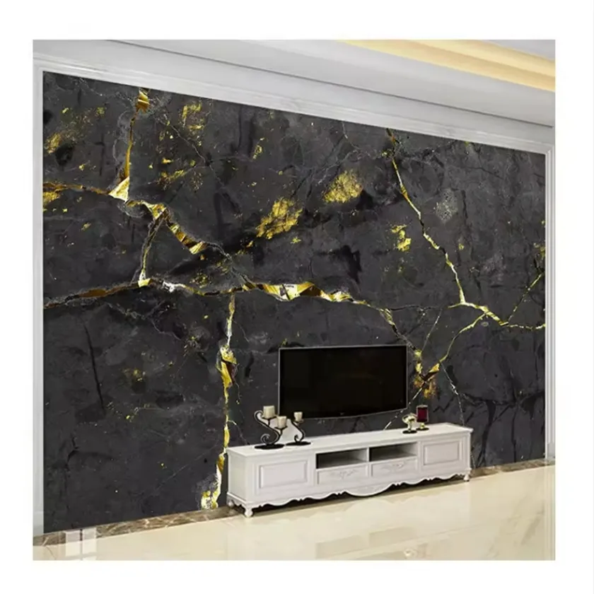 サイズ壁画壁紙3Dブラックゴールド大理石壁紙リビングルームテレビソファベッドルームライトラグジュアリーフレスコ