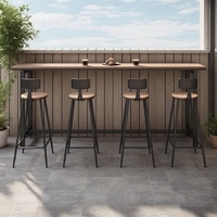 Ensemble table et chaises de bar en bambou pour extérieur, design mural long et étroit, idéal pour terrasse, balcon, cour, café