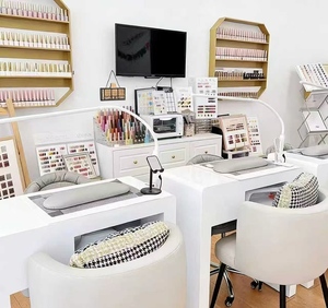 Mesa de Manicura Doble Minimalista, Mesa de Manicura Individual/Triple, Consola Roja para Salón de Uñas - Product Image 3