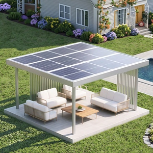 <span class=keywords><strong>Pergola</strong></span> murale en aluminium à lames orientables avec panneau <span class=keywords><strong>solaire</strong></span>, gazebo anti-UV pour petit balcon et mur de terrasse - Product Image 1