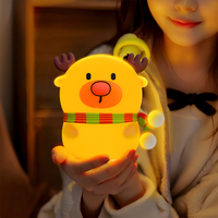 Lampe de chevet LED mignonne en silicone en forme de renne de Noël, rechargeable, décoration de vacances, cadeau pour chambre d'enfant