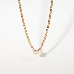 Collar de Cadena con Diamantes Naturales en Oro Amarillo de 18K, Diamante Solitario Cultivado en Laboratorio con Corte Esmeralda, Joyería Fina Elegante para Bodas - Product Image 1