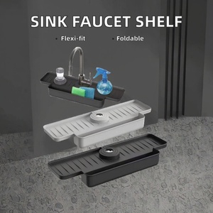 Easy Installation Silicone Faucet <b>Shelf</b> Rectangle Sink Water Splash Guard with Drainage <b>Basket</b> - Product Image 3