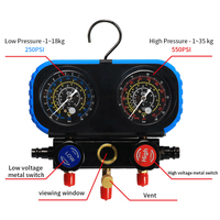 Kit de manomètres 3 voies pour réfrigérants R22, R134, R404, R407, collecteur de climatisation automobile à 3 vannes avec flexibles de 1,5 m et adaptateurs R134a pour robinet de canette